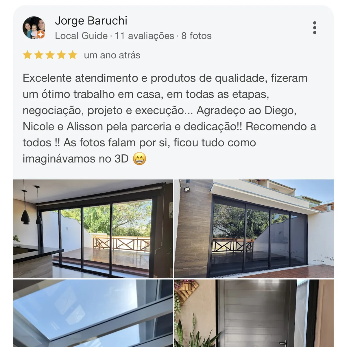 Avaliação 5 estrelas de Jorge Baruchi sobre excelente atendimento e produtos de qualidade da Perffec